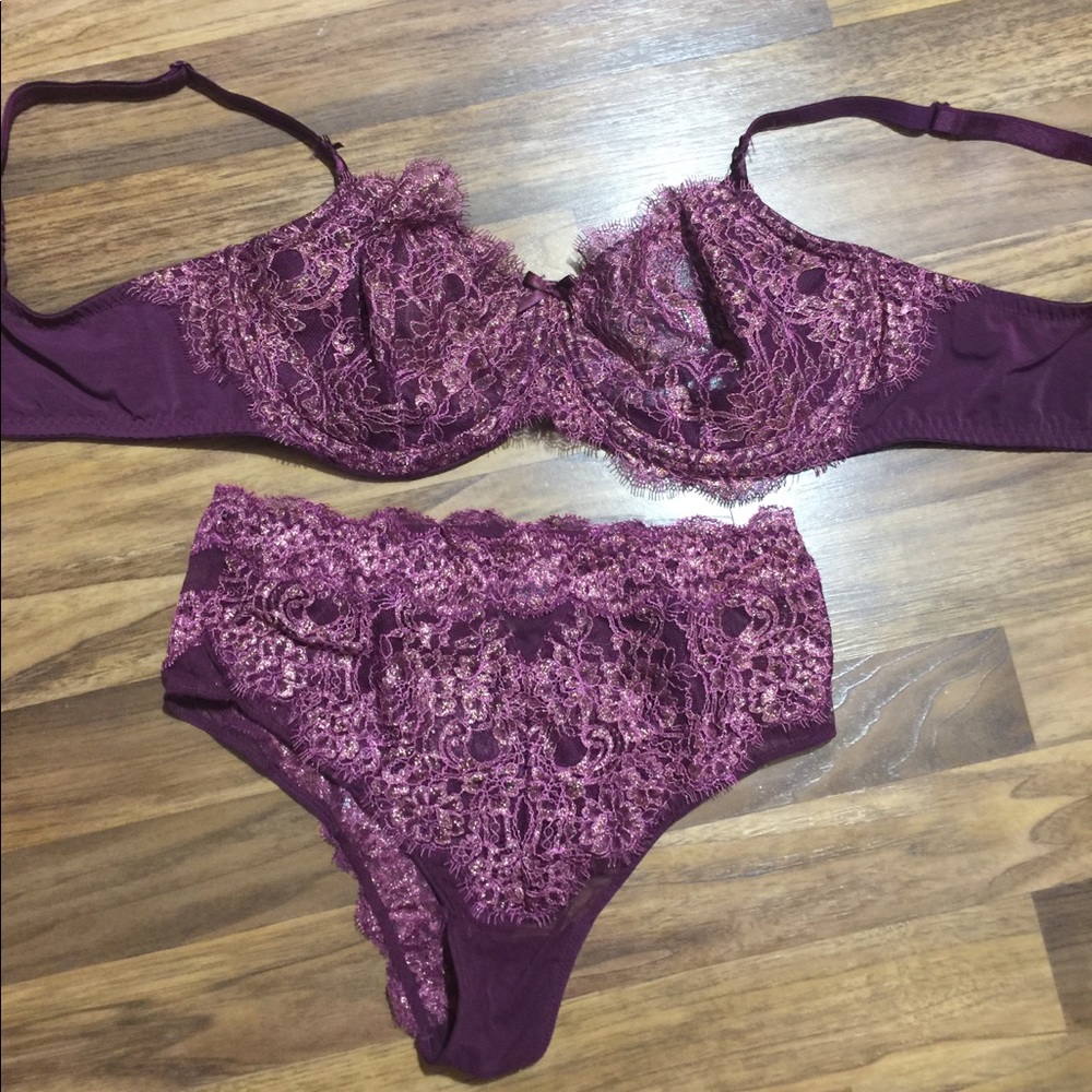 Victoria's Secret Plum Lace Underwire Bra & Brief Set